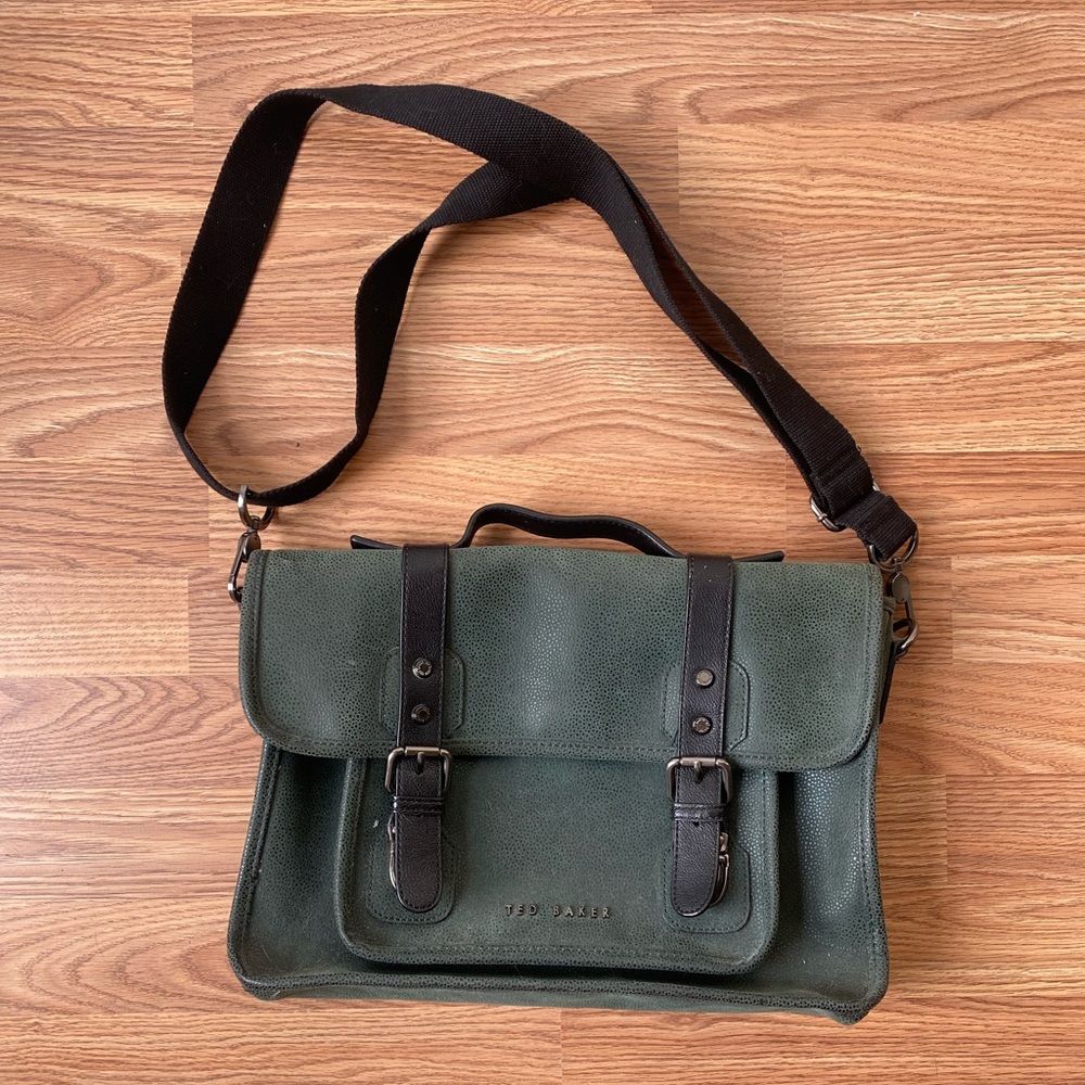 Ted Baker Green leather laptop cross body bag